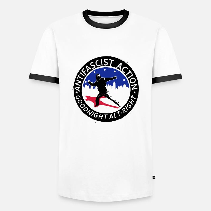 Antifascist Action - Good Night Alt-Right - Men's Ringer Shirt - white/black