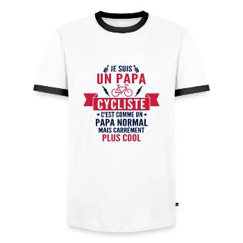 papa cycliste - cadeau humour papa vélo - T-shirt contrasté Homme - blanc/noir - Devant - AI Model Female 172 light (172cm) & AI Model Male 178 dark (178cm)