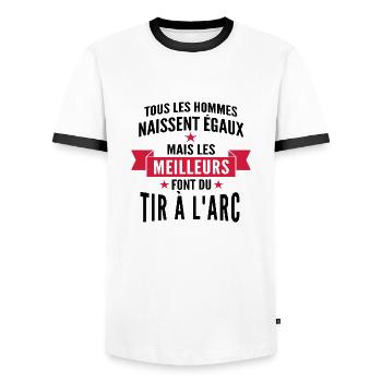 humour homme - les meilleurs font du tir à l'arc - T-shirt contrasté Homme - blanc/noir - Devant - AI Model Female 172 light (172cm) & AI Model Male 178 dark (178cm)