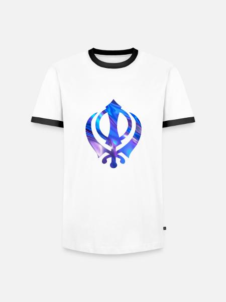 Blå Khanda, Khanda Symbol, Sikh Khanda, Sikh Khanda - Herre kontrast-T-shirt - hvid/sort