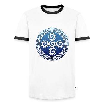 Aztèques Symbole Création Spirale Indiens Mexique - T-shirt contrasté Homme - blanc/noir - Devant - AI Model Female 172 light (172cm) & AI Model Male 178 dark (178cm)