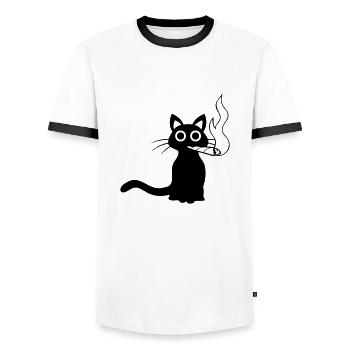 Cat smokes joint - Men's Ringer Shirt - white/black - Front - AI Model Female 172 light (172cm) & AI Model Male 178 dark (178cm)