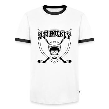 Ice Hockey Wappen - Männer Kontrast-T-Shirt - Weiß/Schwarz - Vorne - AI Model Female 172 light (172cm) & AI Model Male 178 dark (178cm)