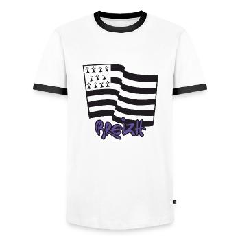 logo Violet - T-shirt contrasté Homme - blanc/noir - Devant - AI Model Female 172 light (172cm) & AI Model Male 178 dark (178cm)