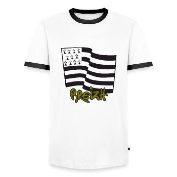 Logo Kaki - T-shirt contrasté Homme - blanc/noir - Devant - AI Model Female 172 light (172cm) & AI Model Male 178 dark (178cm)