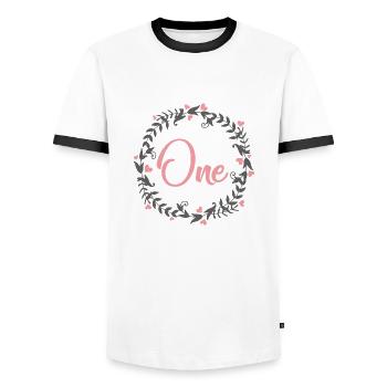 ONE YEAR MILESTONES HEART - Männer Kontrast-T-Shirt - Weiß/Schwarz - Vorne - AI Model Female 172 light (172cm) & AI Model Male 178 dark (178cm)