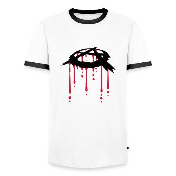 blood drop anarchy symbol - Men's Ringer Shirt - white/black - Front - AI Model Female 172 light (172cm) & AI Model Male 178 dark (178cm)
