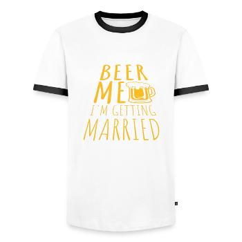 Beer Me Getting Married - Men's Ringer Shirt - white/black - Front - AI Model Female 172 light (172cm) & AI Model Male 178 dark (178cm)