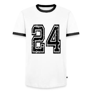 24 Erzincan Nr 24 used - Männer Kontrast-T-Shirt - Weiß/Schwarz - Vorne - AI Model Female 172 light (172cm) & AI Model Male 178 dark (178cm)