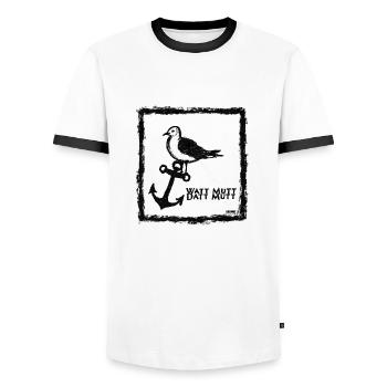 Sei eine Möwe, Scheiss drauf - Männer Kontrast-T-Shirt - Weiß/Schwarz - Vorne - AI Model Female 172 light (172cm) & AI Model Male 178 dark (178cm)