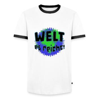 WELT - es reicht! - Männer Kontrast-T-Shirt - Weiß/Schwarz - Vorne - AI Model Female 172 light (172cm) & AI Model Male 178 dark (178cm)