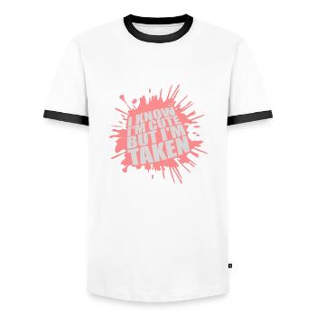 cute but taken Zitat - Männer Kontrast-T-Shirt - Weiß/Schwarz - Vorne - AI Model Female 172 light (172cm) & AI Model Male 178 dark (178cm)