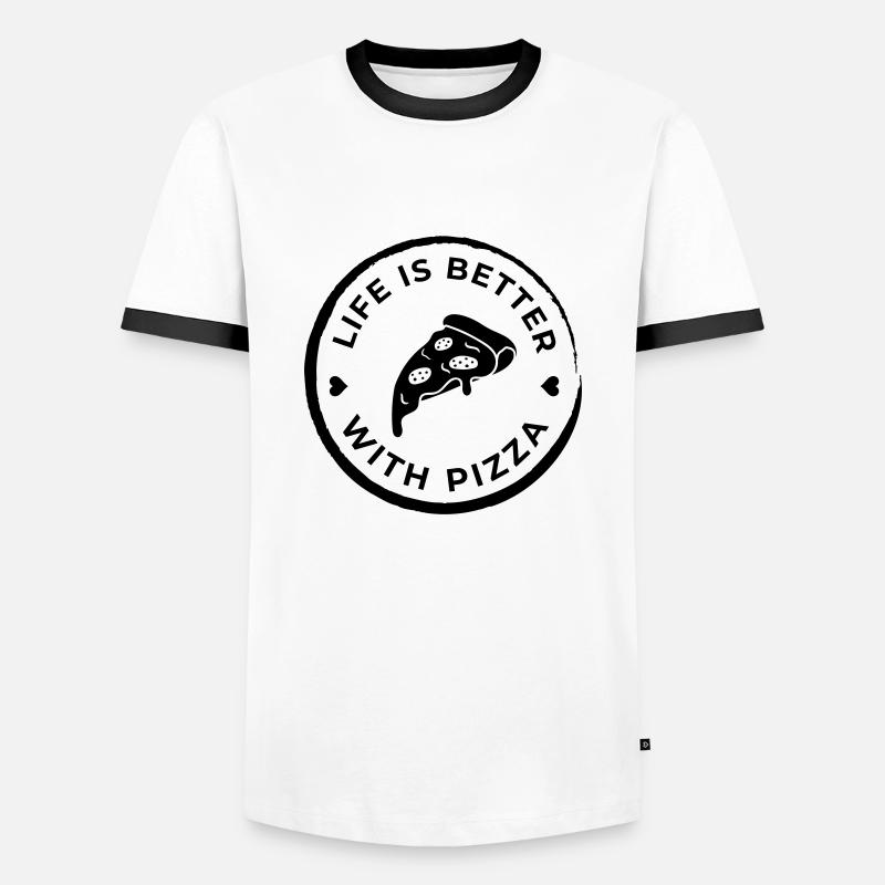 life is better pizza - Männer Kontrast-T-Shirt - Weiß/Schwarz