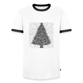 Christmas Tree Christmas Tree Holiday Winter 25 - Men's Ringer Shirt - white/black - Front - AI Model Female 172 light (172cm) & AI Model Male 178 dark (178cm)
