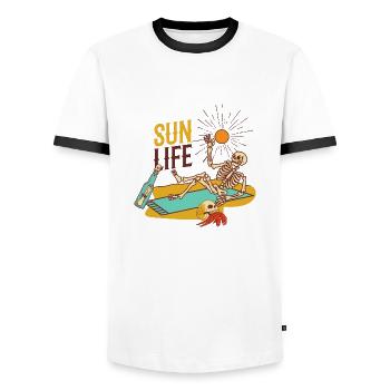 Squelette plage - T-shirt contrasté Homme - blanc/noir - Devant - AI Model Female 172 light (172cm) & AI Model Male 178 dark (178cm)