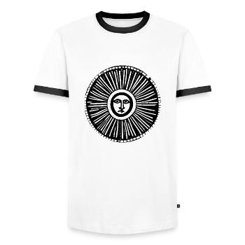Sun Moon Mosaic Astrology mystical symbol 12 - Men's Ringer Shirt - white/black - Front - AI Model Female 172 light (172cm) & AI Model Male 178 dark (178cm)