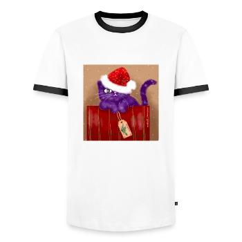 Chat de Noël - T-shirt contrasté Homme - blanc/noir - Devant - AI Model Female 172 light (172cm) & AI Model Male 178 dark (178cm)