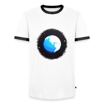 Mignon dessin animé représentation de la planète Terre 9 - T-shirt contrasté Homme - blanc/noir - Devant - AI Model Female 172 light (172cm) & AI Model Male 178 dark (178cm)
