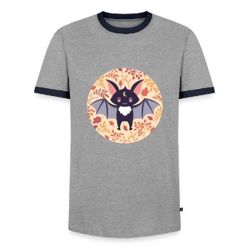 Bat with autumn pattern - Men's Ringer Shirt - grey/navy  - Front - AI Model Female 172 light (172cm) & AI Model Male 178 light (178cm)
