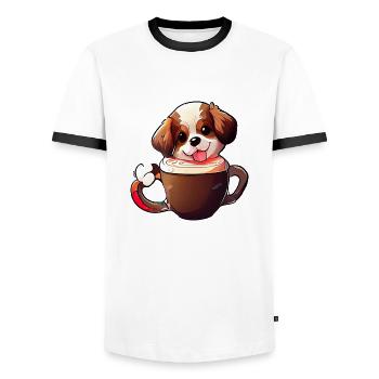 Zeige deine Liebe zu Hunden und Kaffee - Männer Kontrast-T-Shirt - Weiß/Schwarz - Vorne - AI Model Female 172 light (172cm) & AI Model Male 178 dark (178cm)