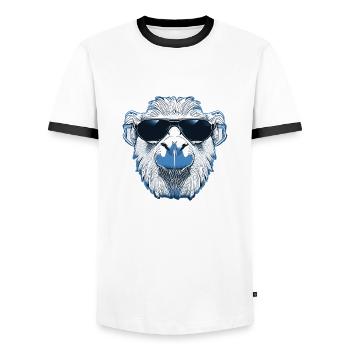 Lama cool avec des lunettes de soleil bleu - T-shirt contrasté Homme - blanc/noir - Devant - AI Model Female 172 light (172cm) & AI Model Male 178 dark (178cm)
