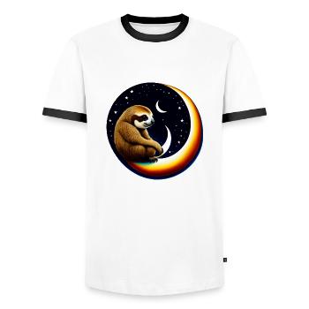 Paresseux sur croissant de lune - T-shirt contrasté Homme - blanc/noir - Devant - AI Model Female 172 light (172cm) & AI Model Male 178 dark (178cm)