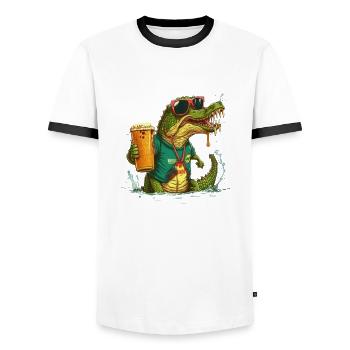Cool crocodile with beer - Men's Ringer Shirt - white/black - Front - AI Model Female 172 light (172cm) & AI Model Male 178 dark (178cm)