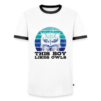 Boy Likes Owls Forest Animals Nature Wildlife Owl - Men's Ringer Shirt - white/black - Front - AI Model Female 172 light (172cm) & AI Model Male 178 dark (178cm)