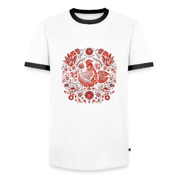 Der alte rote Vogel - Männer Kontrast-T-Shirt - Weiß/Schwarz - Vorne - AI Model Female 172 light (172cm) & AI Model Male 178 dark (178cm)