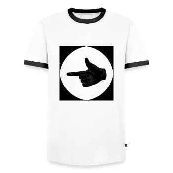 Transparent circle with black edges - Men's Ringer Shirt - white/black - Front - AI Model Female 172 light (172cm) & AI Model Male 178 dark (178cm)