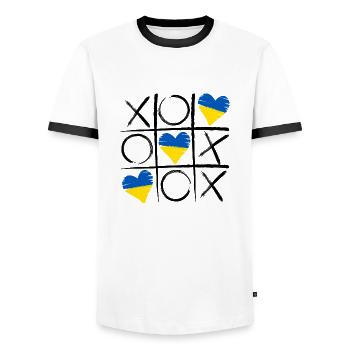 Herzliches Ukr-TicToe - Männer Kontrast-T-Shirt - Weiß/Schwarz - Vorne - AI Model Female 172 light (172cm) & AI Model Male 178 dark (178cm)