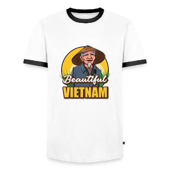 Vietnam Viet Bauern Reisfeld Flagge I Geschenk - Männer Kontrast-T-Shirt - Weiß/Schwarz - Vorne - AI Model Female 172 light (172cm) & AI Model Male 178 dark (178cm)