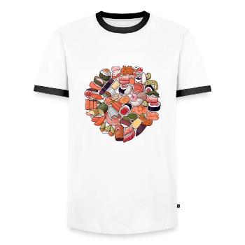 Un délice ces sushis - T-shirt contrasté Homme - blanc/noir - Devant - AI Model Female 172 light (172cm) & AI Model Male 178 dark (178cm)