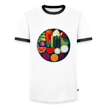 Artistic vegetables composition plant based power - Men's Ringer Shirt - white/black - Front - AI Model Female 172 light (172cm) & AI Model Male 178 dark (178cm)