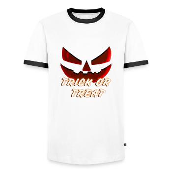 Trick or Treat Halloween Pumpkin Face Grimace - Men's Ringer Shirt - white/black - Front - AI Model Female 172 light (172cm) & AI Model Male 178 dark (178cm)