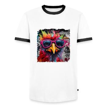 Cool with glasses. Farmers & Farmer Design - Men's Ringer Shirt - white/black - Front - AI Model Female 172 light (172cm) & AI Model Male 178 dark (178cm)