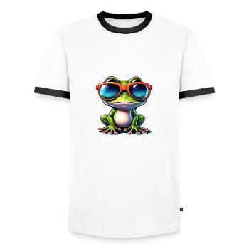 Frog / Animal / Quack / Toad / Pond / Hop - Men's Ringer Shirt - white/black - Front - AI Model Female 172 light (172cm) & AI Model Male 178 dark (178cm)