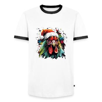 Bauern Design mit Hahn &Weihnachtsmütze - Männer Kontrast-T-Shirt - Weiß/Schwarz - Vorne - AI Model Female 172 light (172cm) & AI Model Male 178 dark (178cm)