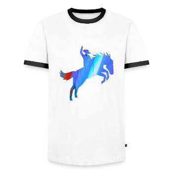 equestrian,equestrian,racing,riding,western - Men's Ringer Shirt - white/black - Front - AI Model Female 172 light (172cm) & AI Model Male 178 dark (178cm)
