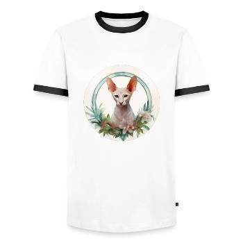 Oriental Shorthair Cat Boho Style, Love Cats - Men's Ringer Shirt - white/black - Front - AI Model Female 172 light (172cm) & AI Model Male 178 dark (178cm)