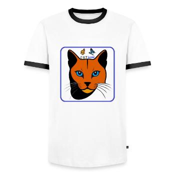 Color Katzenkopf Illustration mit Schmetterlingen - Männer Kontrast-T-Shirt - Weiß/Schwarz - Vorne - AI Model Female 172 light (172cm) & AI Model Male 178 dark (178cm)