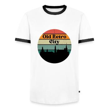 Old Town Design with Retro Vintage Style - Men's Ringer Shirt - white/black - Front - AI Model Female 172 light (172cm) & AI Model Male 178 dark (178cm)