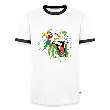 La légende des lions sauvages - T-shirt contrasté Homme - blanc/noir - Devant - AI Model Female 172 light (172cm) & AI Model Male 178 dark (178cm)