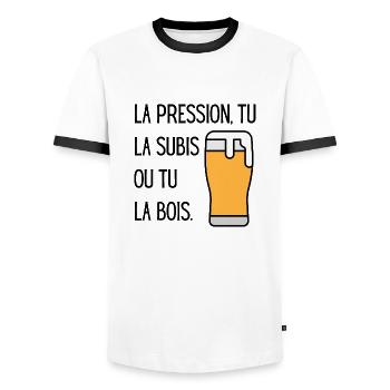 La pression tu la subis ou tu la bois - T-shirt contrasté Homme - blanc/noir - Devant - AI Model Female 172 light (172cm) & AI Model Male 178 dark (178cm)