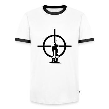 Scharfschütze Zielfernrohr Fadenkreuz Soldat Krieg Zielen Schlagen Schießen - Männer Kontrast-T-Shirt - Weiß/Schwarz - Vorne - AI Model Female 172 light (172cm) & AI Model Male 178 dark (178cm)