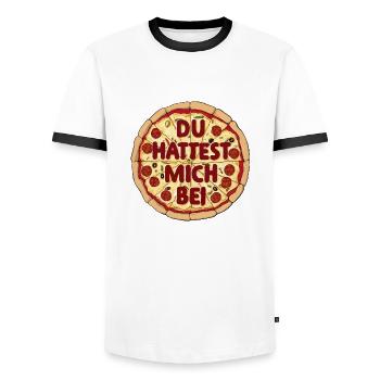 Du hattest mich bei Pizza Lustiges Design - Männer Kontrast-T-Shirt - Weiß/Schwarz - Vorne - AI Model Female 172 light (172cm) & AI Model Male 178 dark (178cm)
