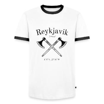 Reykjavik - Iceland - Nordatlantik - Geschenk - Männer Kontrast-T-Shirt - Weiß/Schwarz - Vorne - AI Model Female 172 light (172cm) & AI Model Male 178 dark (178cm)