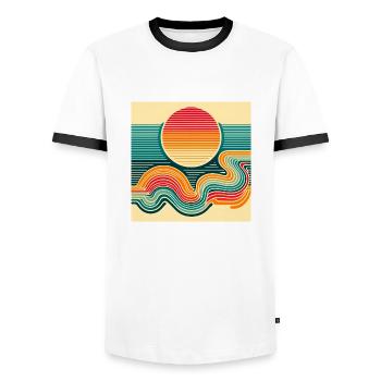 Sunset Retro 2 - Men's Ringer Shirt - white/black - Front - AI Model Female 172 light (172cm) & AI Model Male 178 dark (178cm)