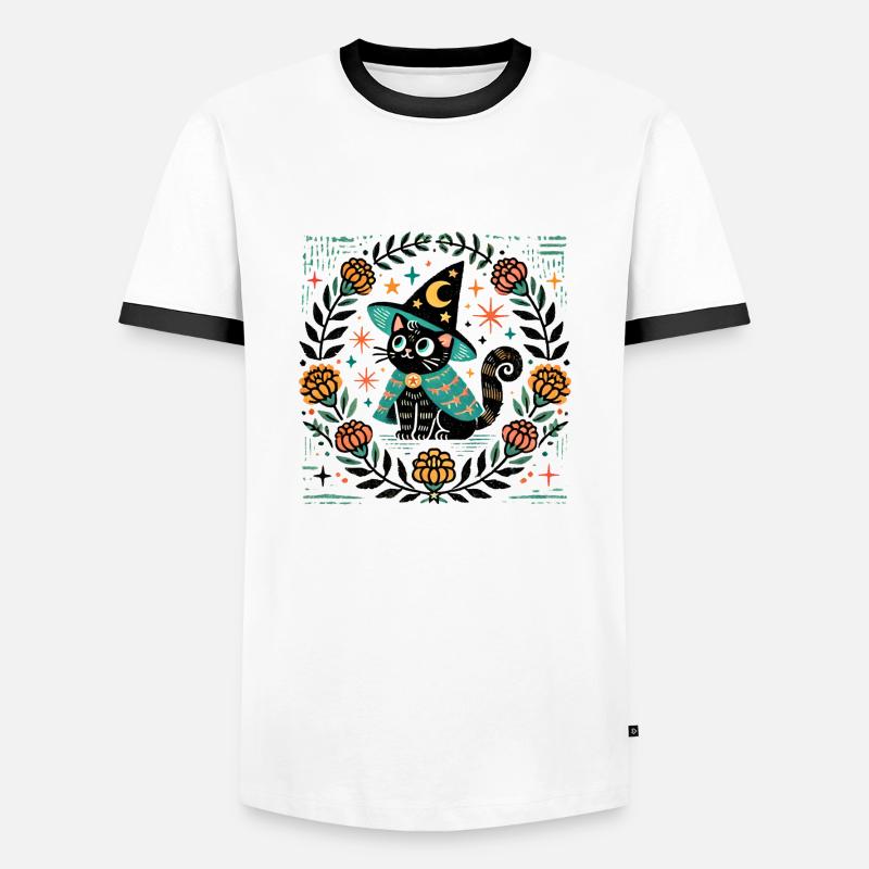 Wizard Cat - Men's Ringer Shirt - white/black
