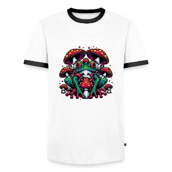 Frog with toadstool - Men's Ringer Shirt - white/black - Front - AI Model Female 172 light (172cm) & AI Model Male 178 dark (178cm)